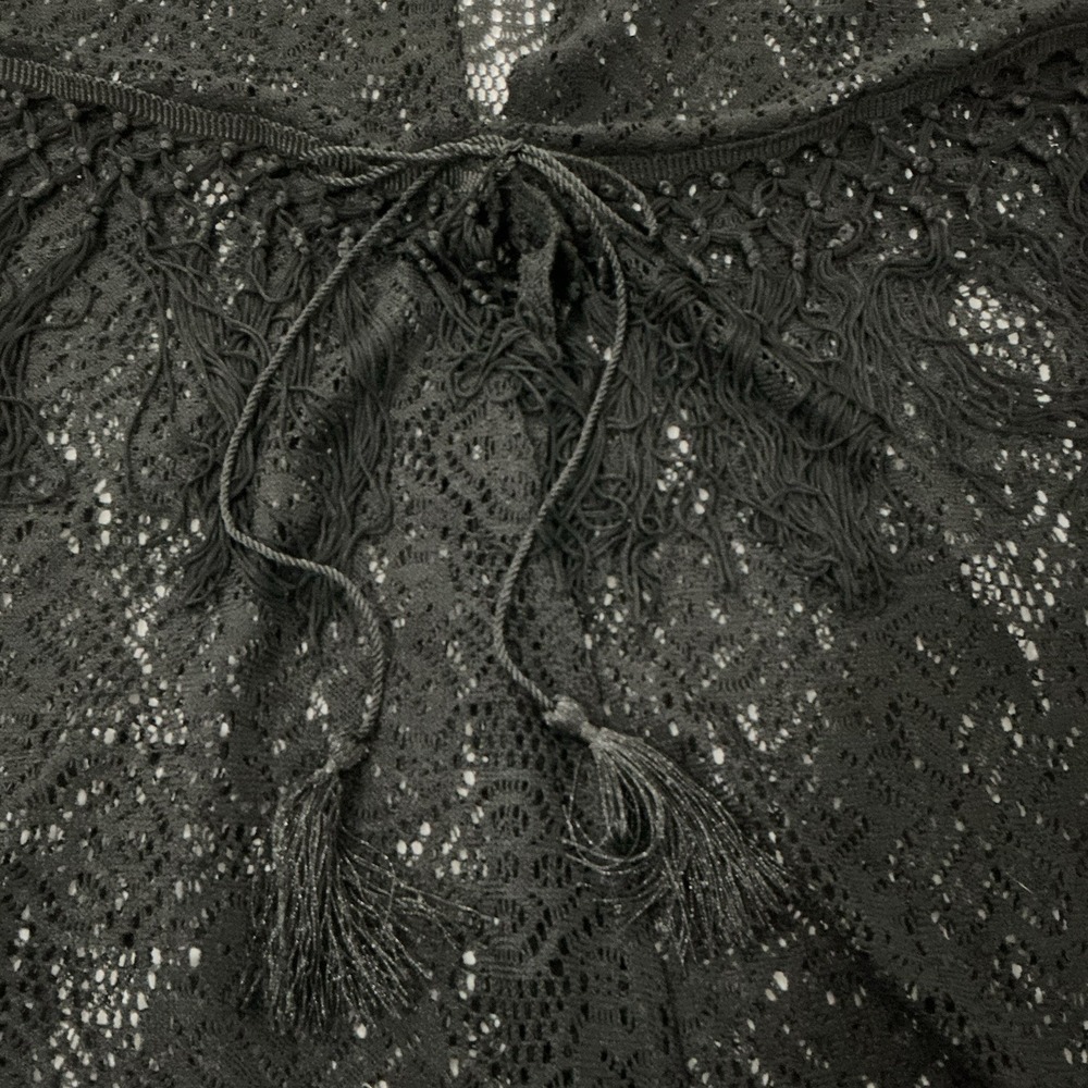 Black Lace Fringe Long Vest Boho Festival Duster Whimsygoth Oversized Med. Plus - Picture 8 of 13